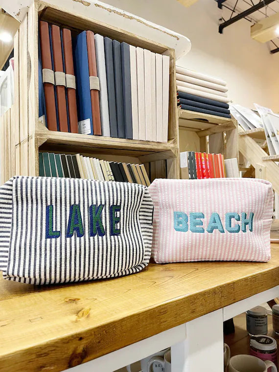 Custom Embroidered Seersucker Travel Pouch