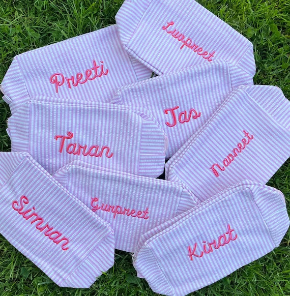 Custom Embroidered Seersucker Travel Pouch