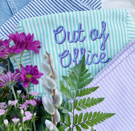 Custom Embroidered Seersucker Travel Pouch