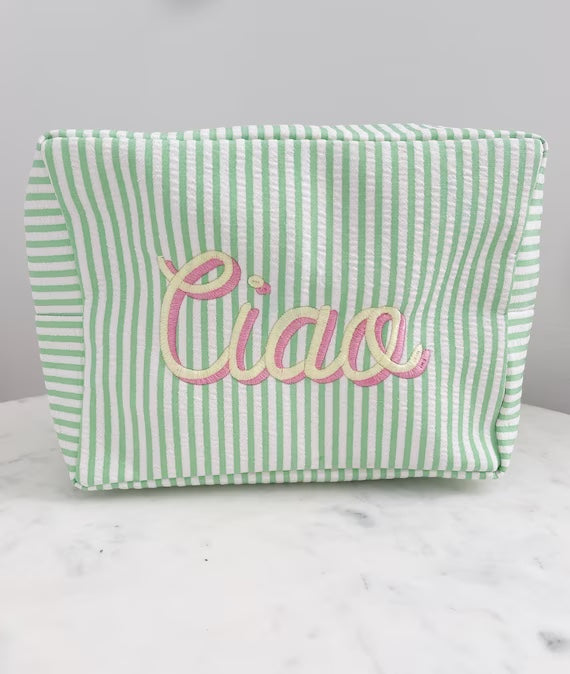 Custom Embroidered Seersucker Travel Pouch