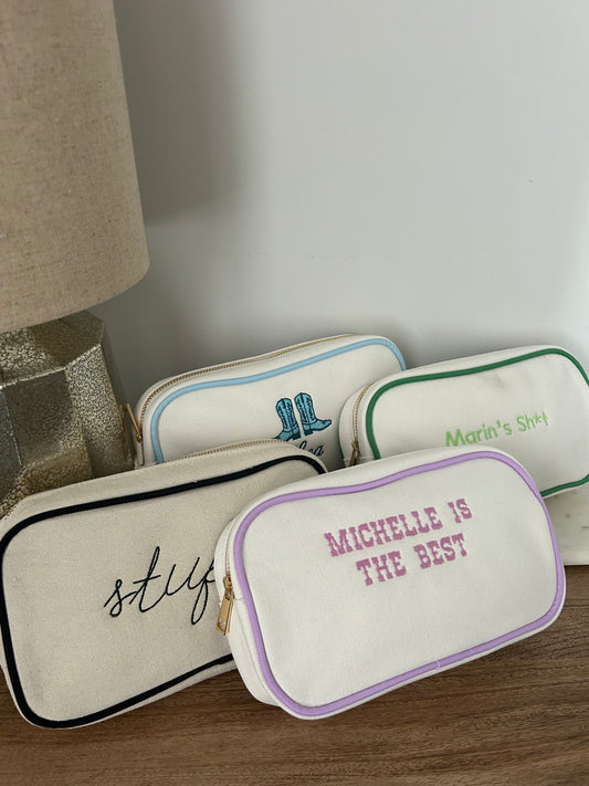 Custom Embroidered Canvas Pouch, Medium