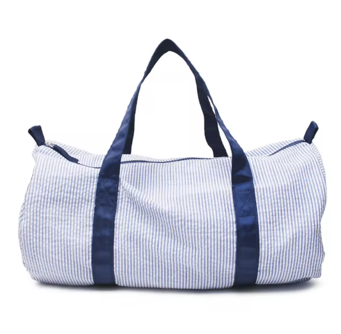 Custom Chidren's Seersucker Duffle Bag with Embroidered Animals