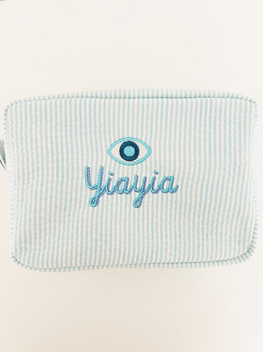 Custom Evil Eye and Name Seersucker Pouch